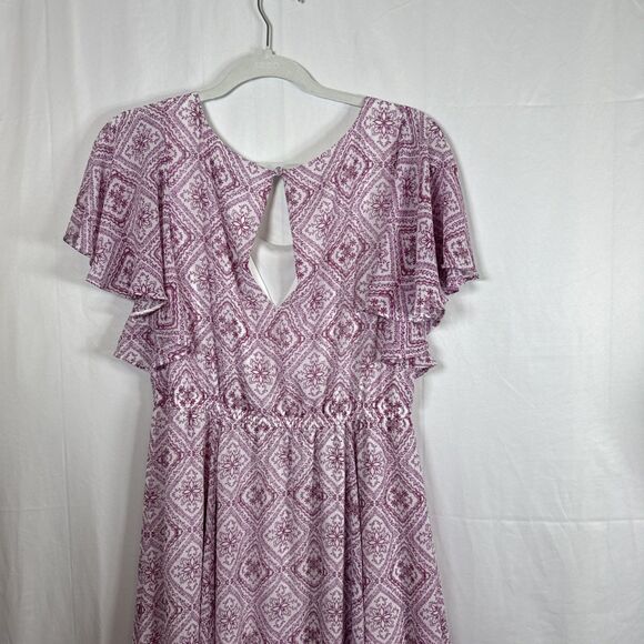 Women’s Torrid Pink Print Knee Length Elastic Waist Dress Size 0/L/12 Preowned - Picture 8 of 13